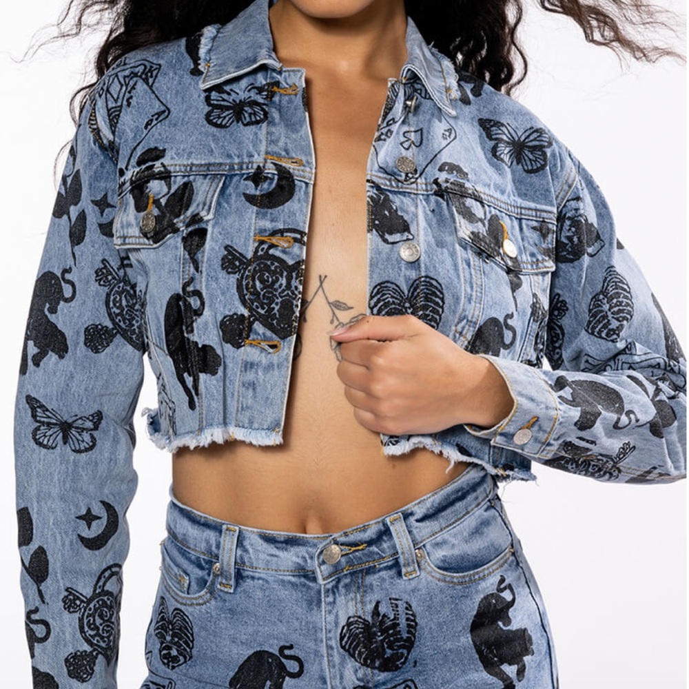 🌻Akira • Painted Tattoo Denim Jacket •